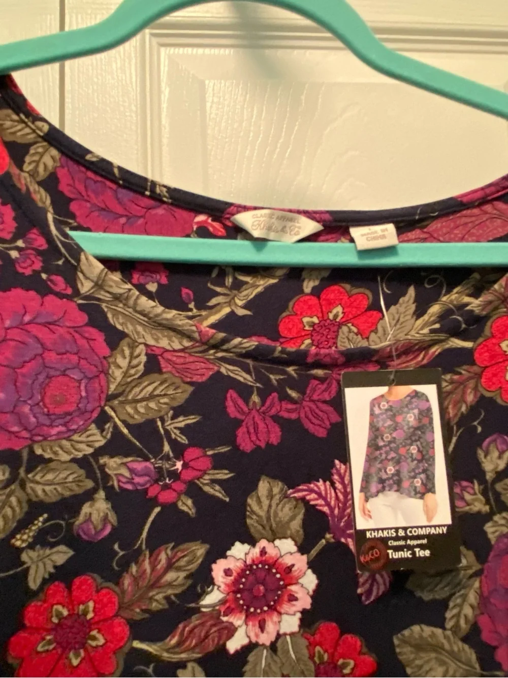 Khakis & Company Navy,Pink,Purple Floral Top ¾ Sleeves- Size Large New With Tags